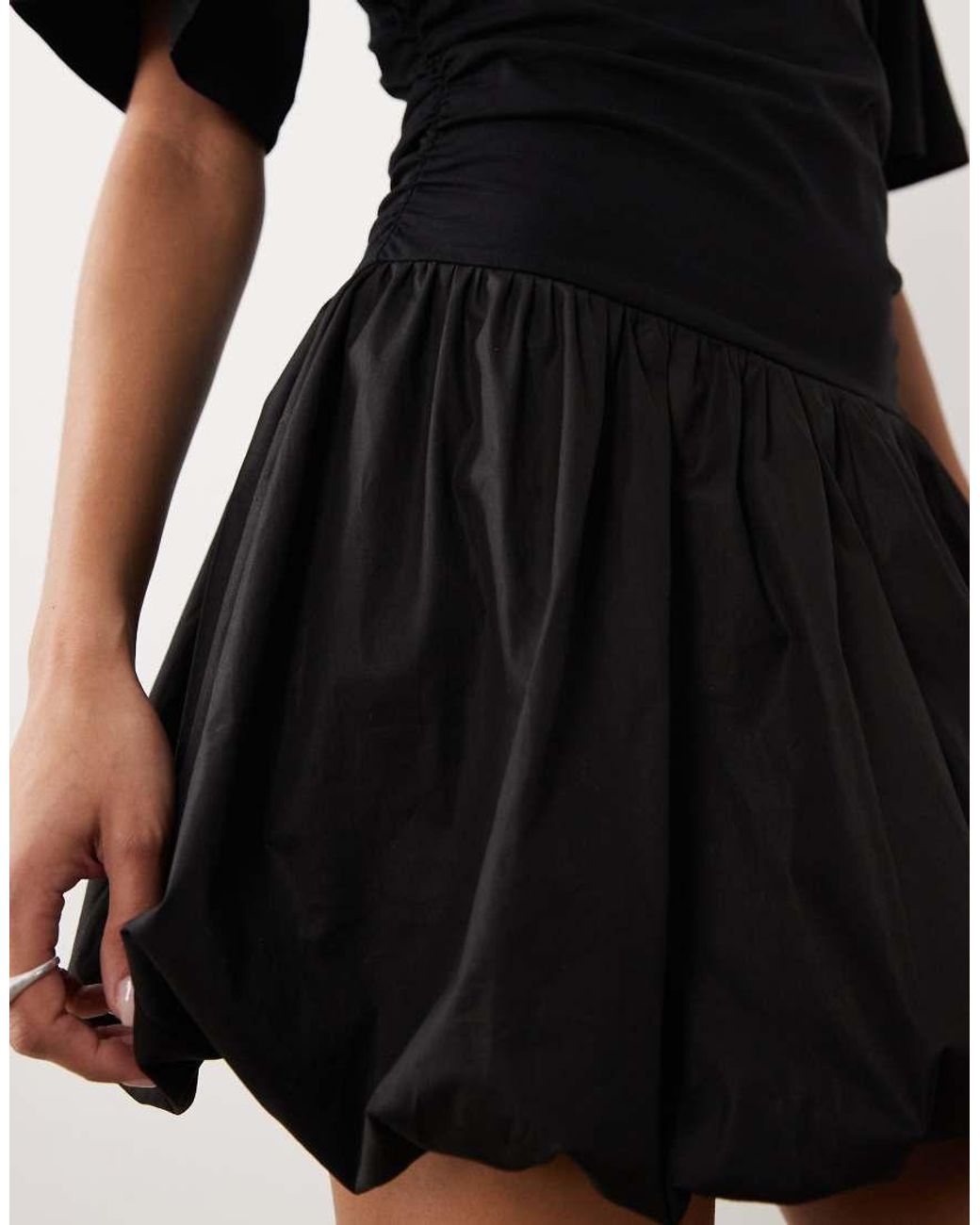 ASOS Black Cinched Waist Bubble Hem Mini Dress