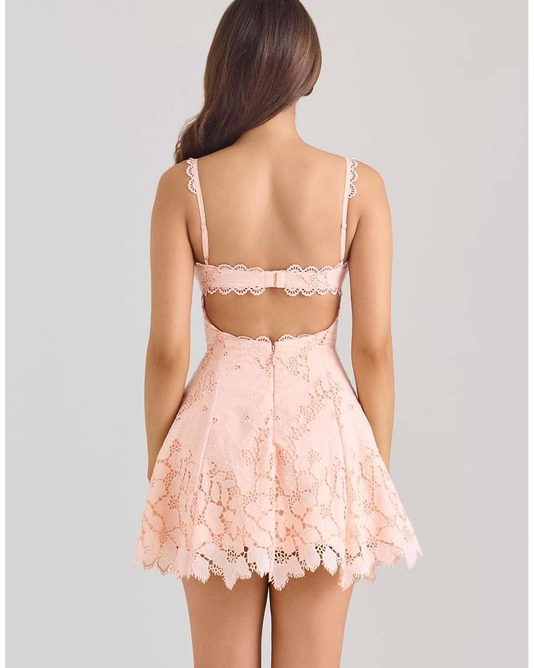 peach scallop lace broderie anglaise mini dress House Of Cb Isla Peach Scallop Lace Broderie Anglaise Mini Dress in Orange