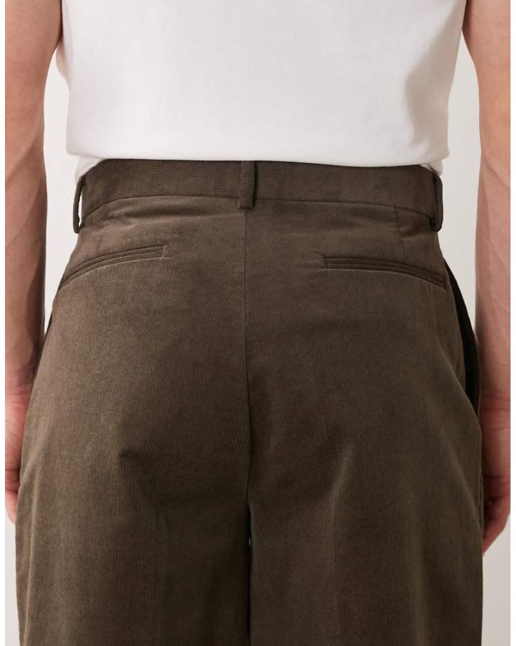 ASOS Natural Tailored Pleated Cotton Rich Oversized Tapered Trousers for men