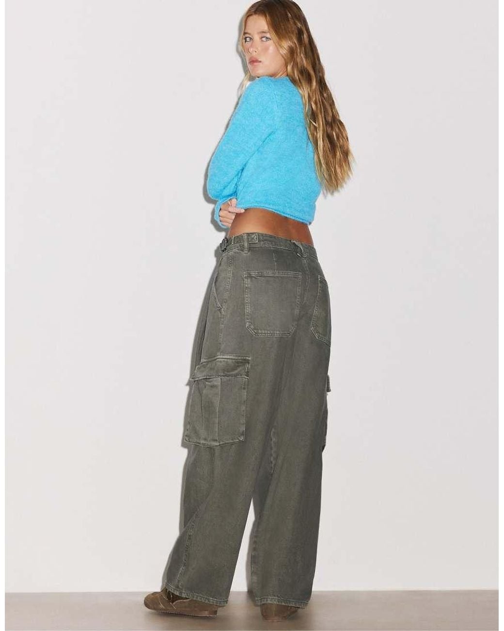 Stradivarius Blue Cargo Trousers