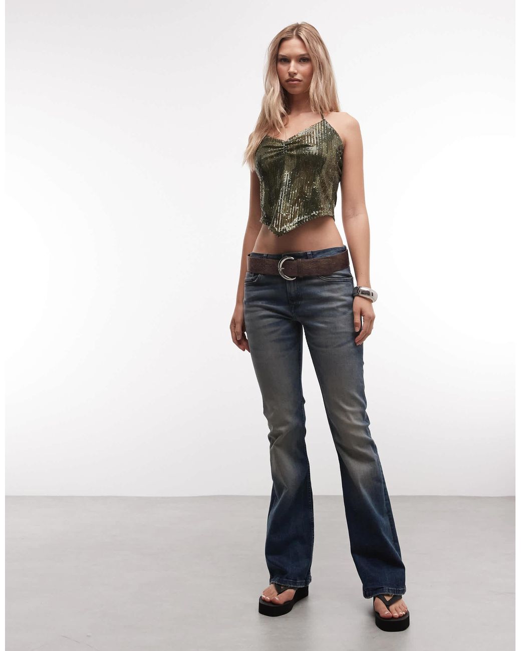 Collusion Green Sequin Halter Neck Top