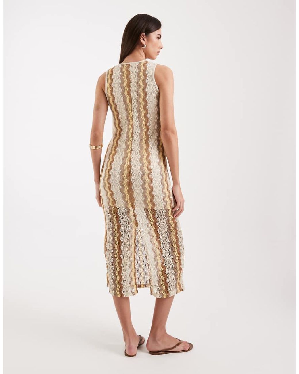 Vero Moda Natural Sheer Lined Crochet Sleeveless Midi Dress