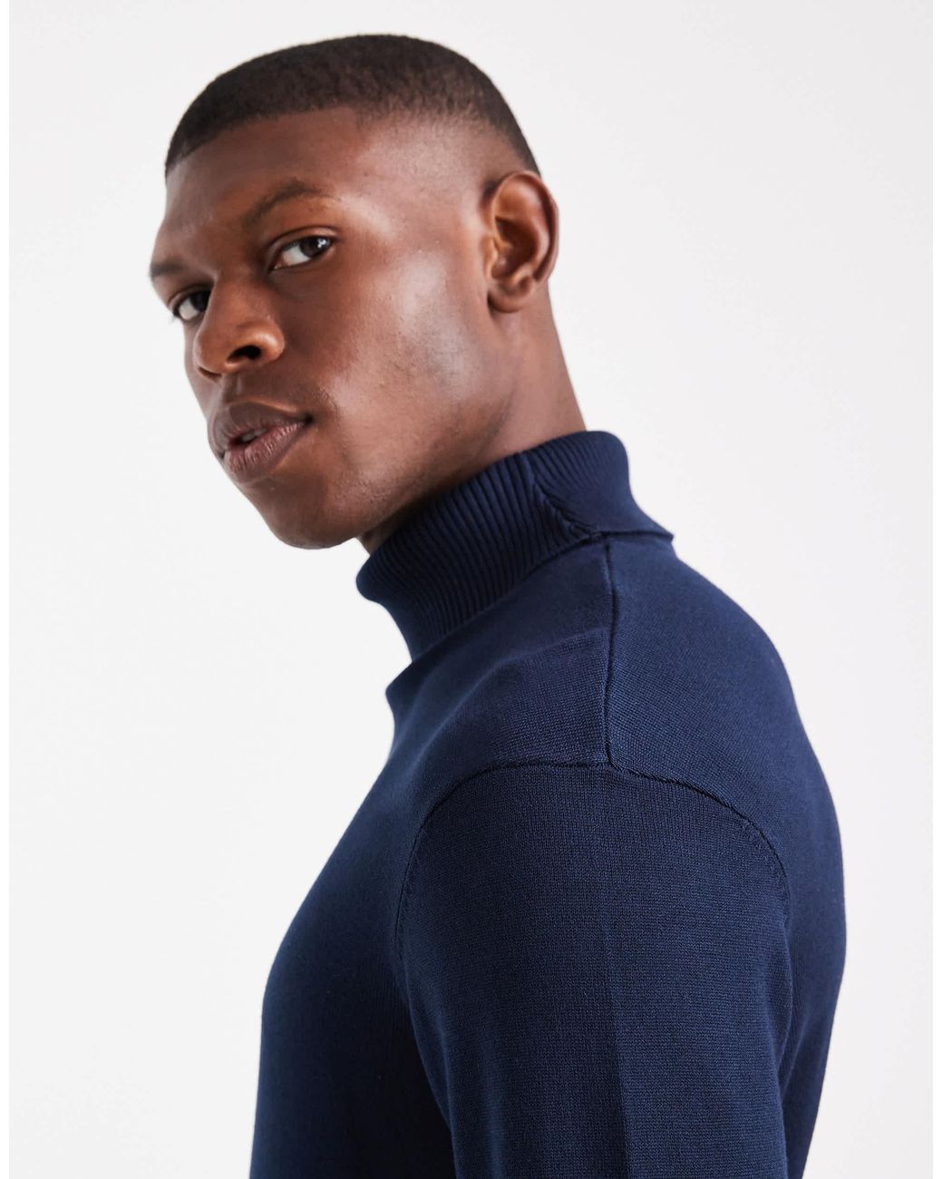 Threadbare Blue Roll Neck Jumper for men