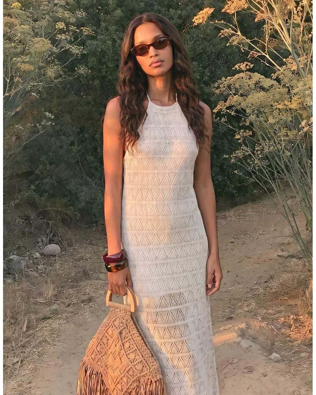 Vero Moda White Stretch Lace Halter Maxi Dress