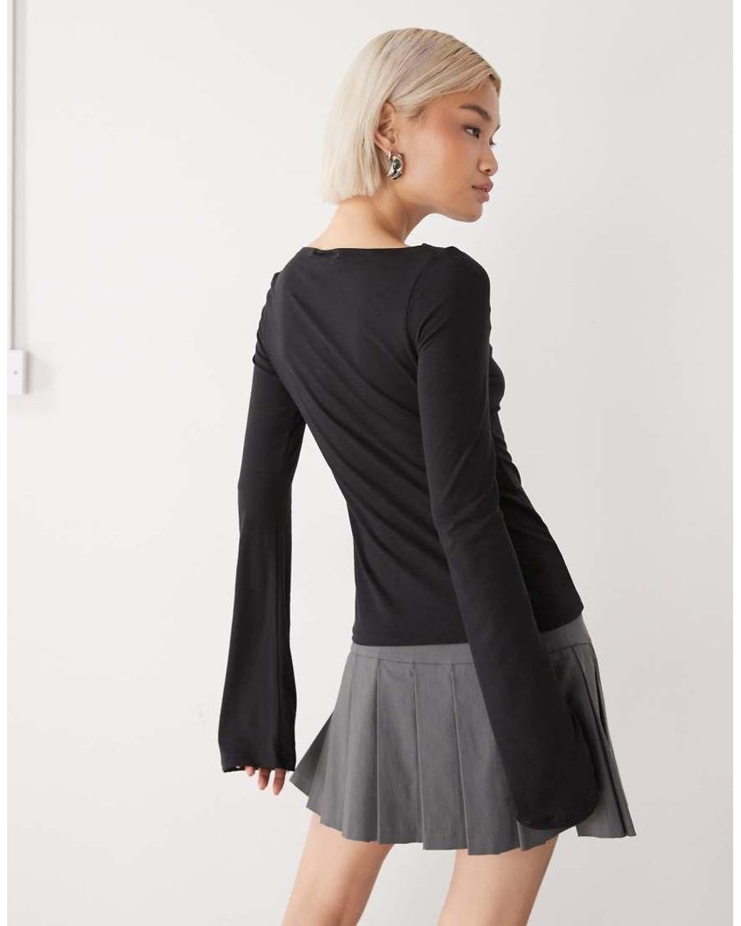 Weekday Black Annie Super Soft Long Sleeve Boat Neck Top