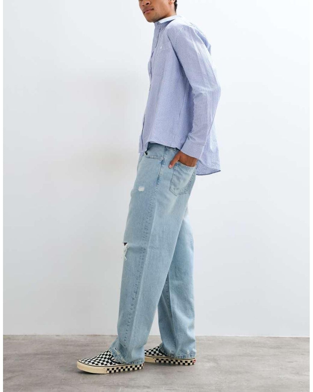 Only & Sons Blue Fade Loose Fit Distressed Jeans for men