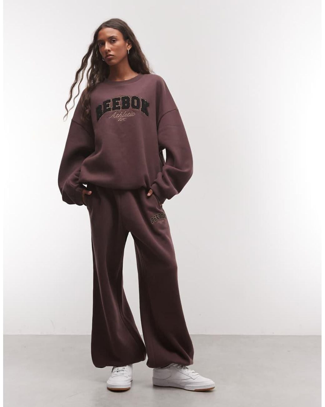 Reebok Brown Elevated Athletic Mock Neck Fleece Sweatshirt