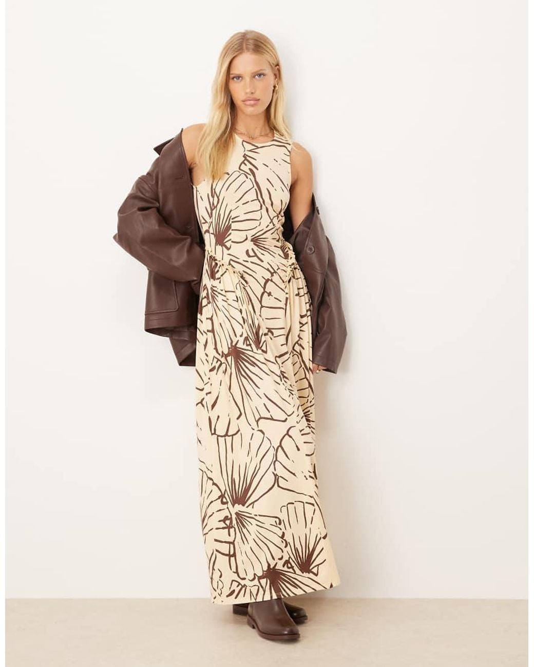 ASOS Natural Sleeveless Frill Hip Detail Midi Dress