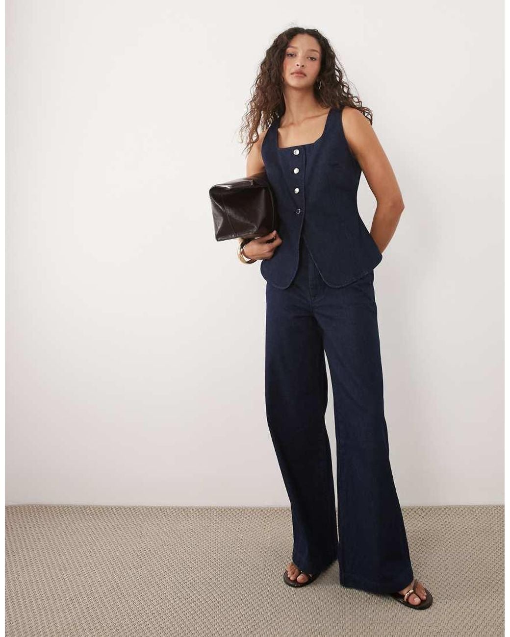 Mango Blue Avery 100% Cotton Square Neck Denim Top Co-ord