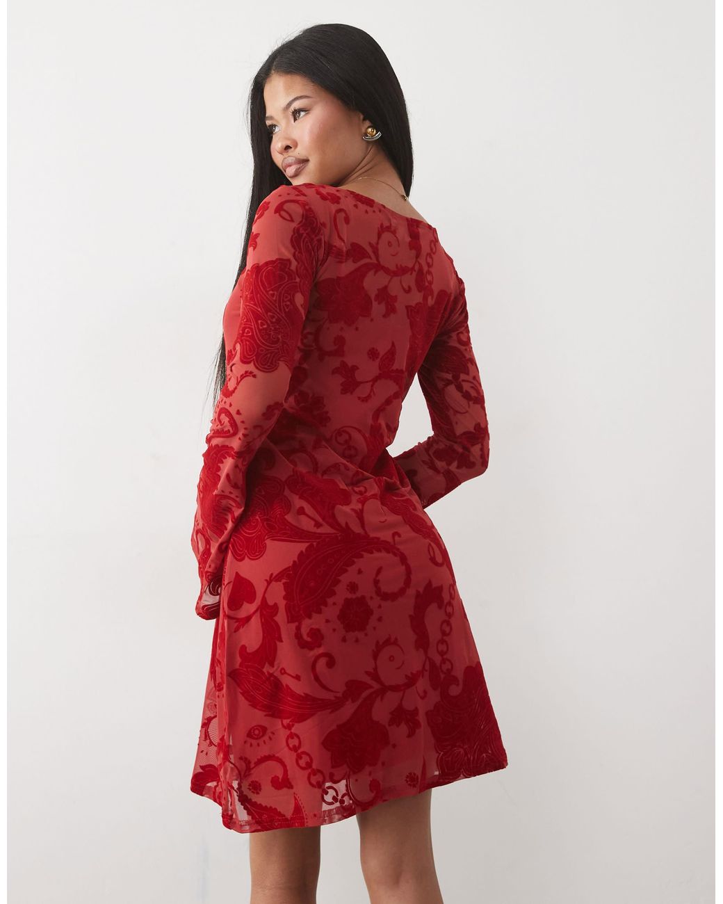 Never Fully Dressed Red Aria Mesh Devoure Mini Dress