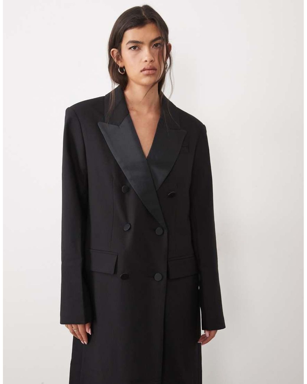 ASOS Black Tailored Longline Power Shoulder Tux Blazer