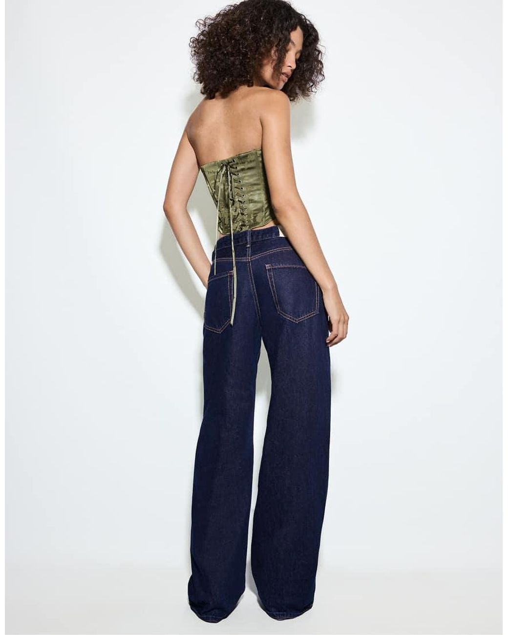 Stradivarius Blue D91 Low-rise Wide-leg Jeans