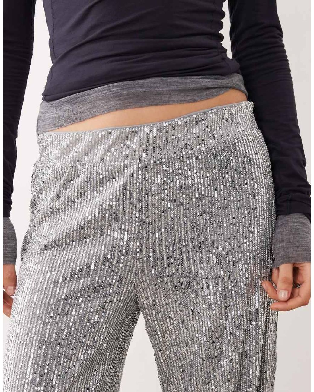 Noisy May Gray High Waist Pull On Sequin Trousers