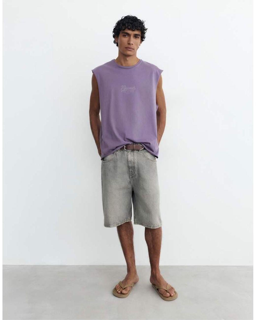 Pull&Bear Purple Midwest Graphic Tank Top for men