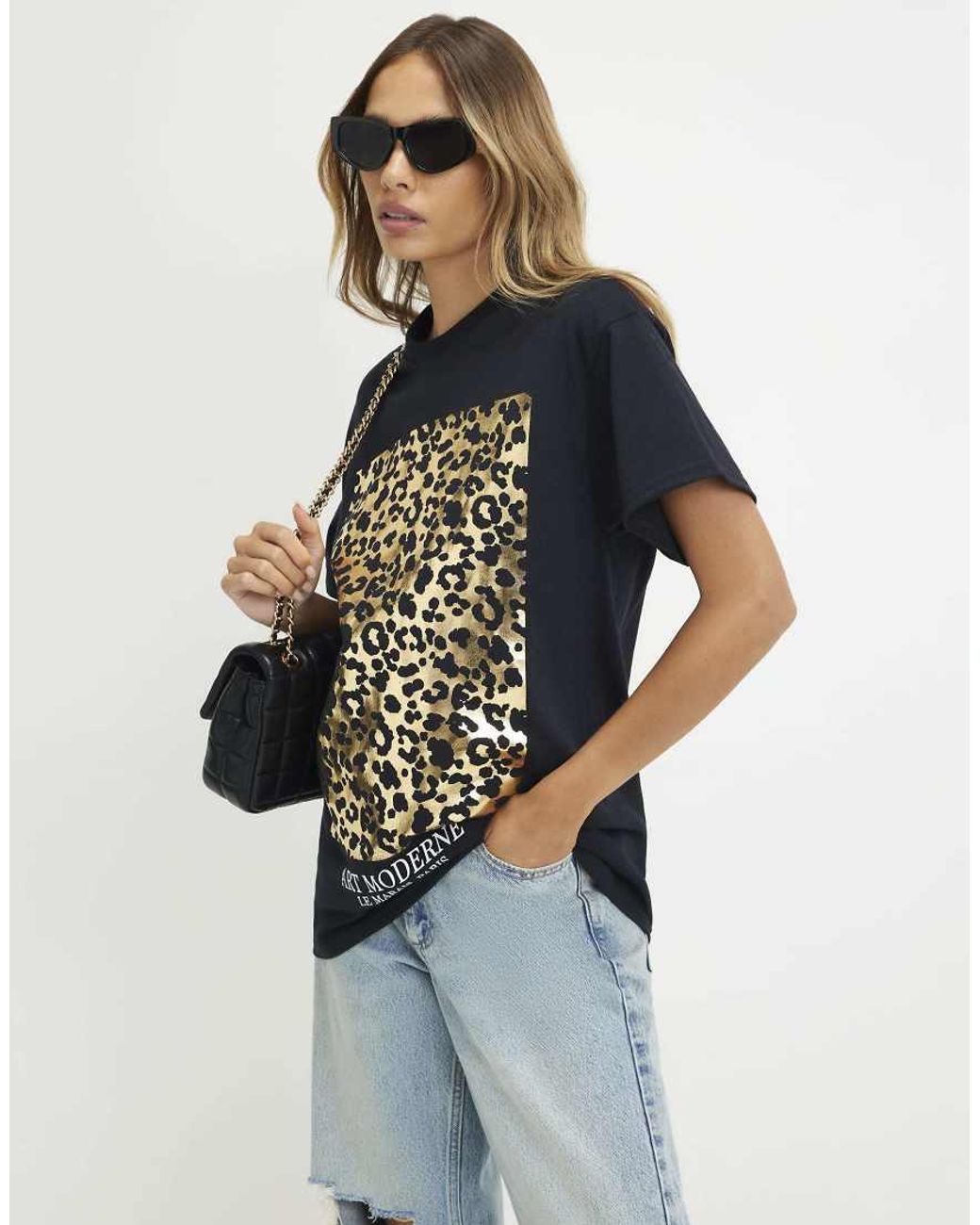 River Island Blue Cotton Leopard Print Foil T-Shirt