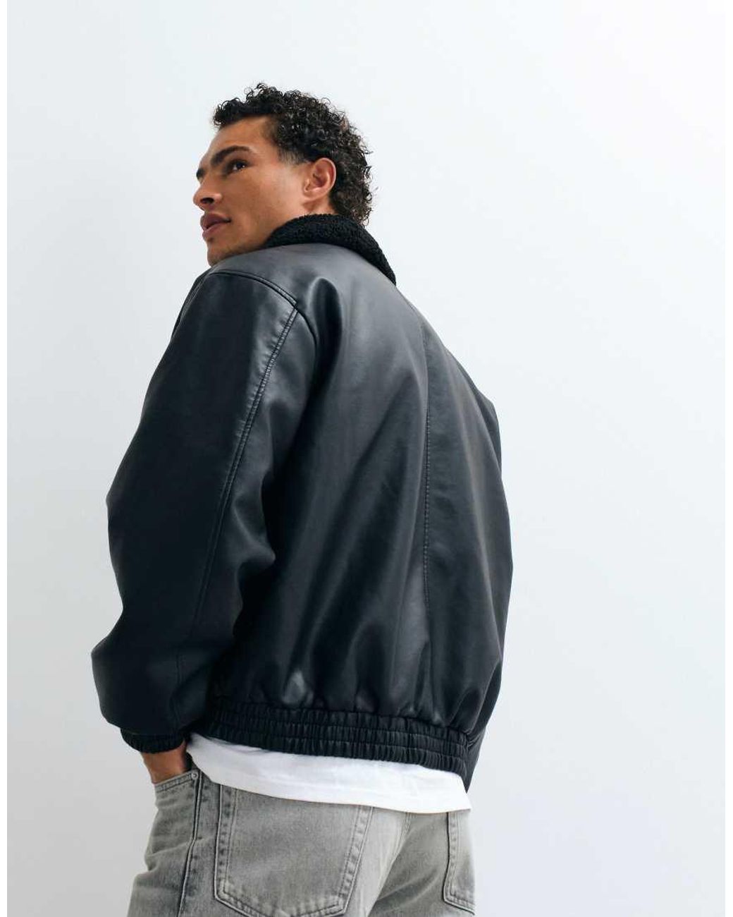 ASOS Blue Faux Leather Flight Jacket for men