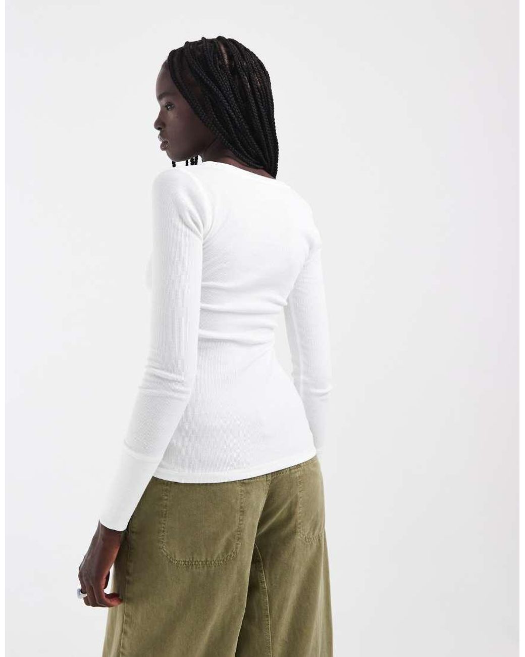 Hollister White Long Sleeve V Neck Top