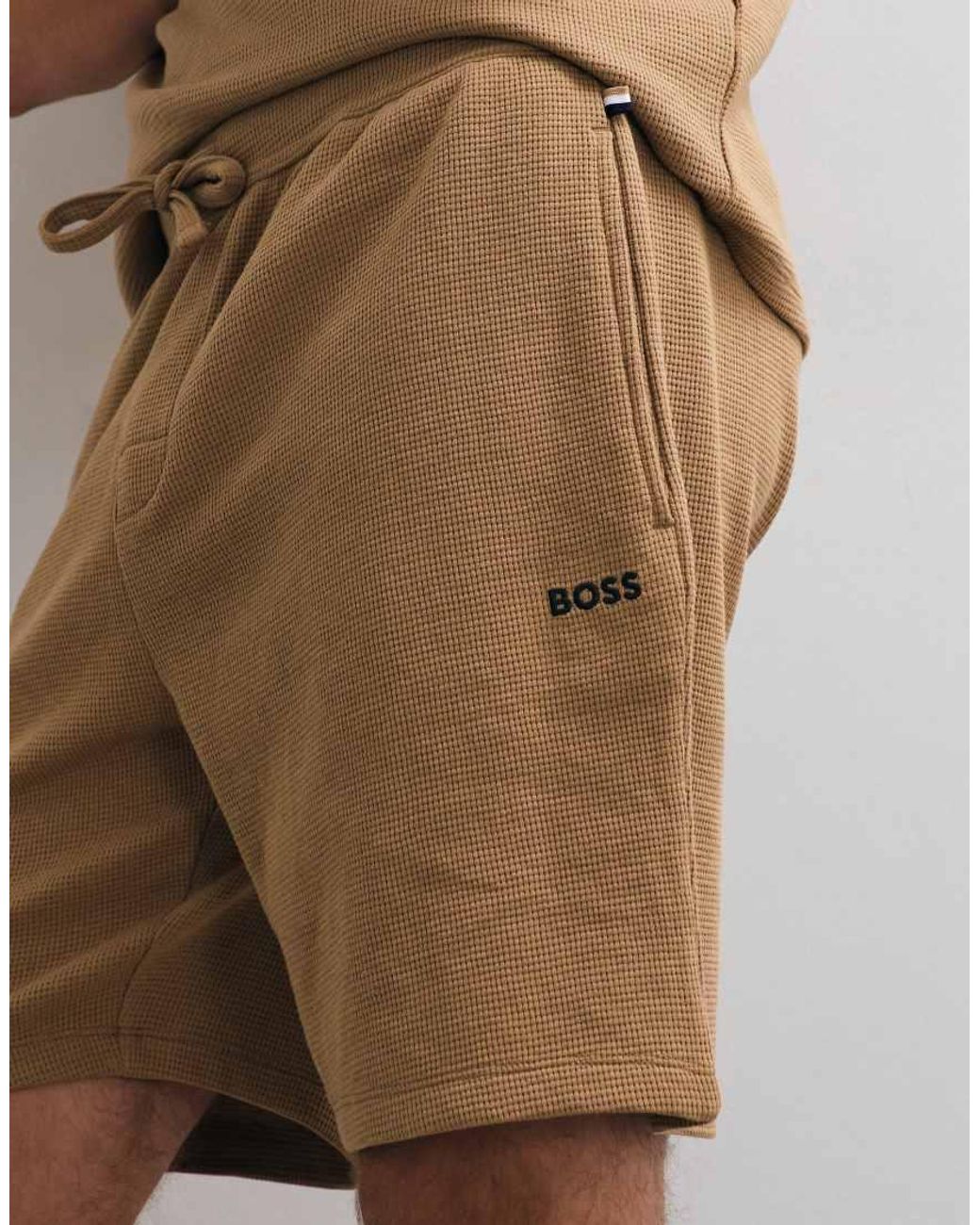 Boss Natural Waffle Shorts With Logo Print for men