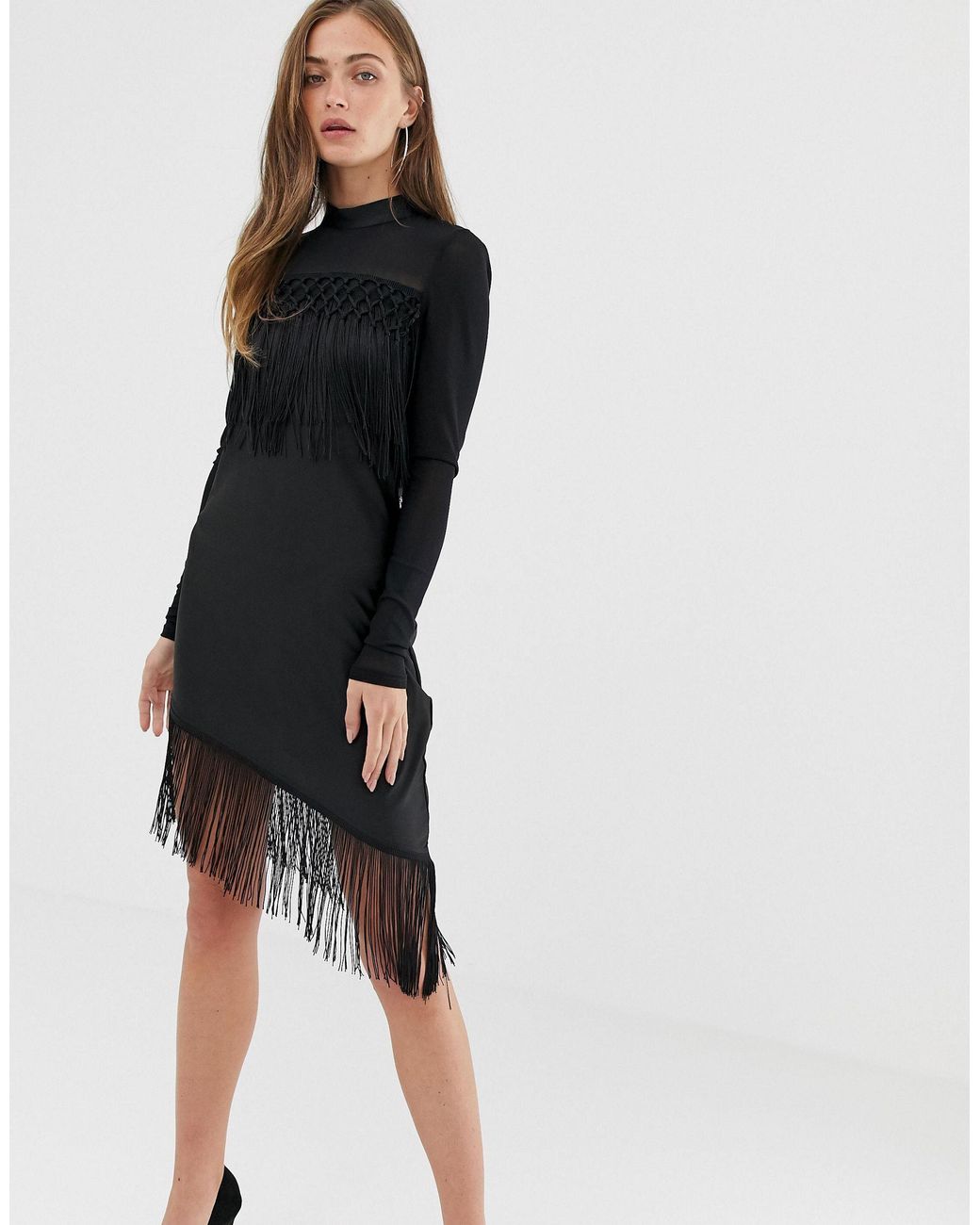 black fringe mini dress