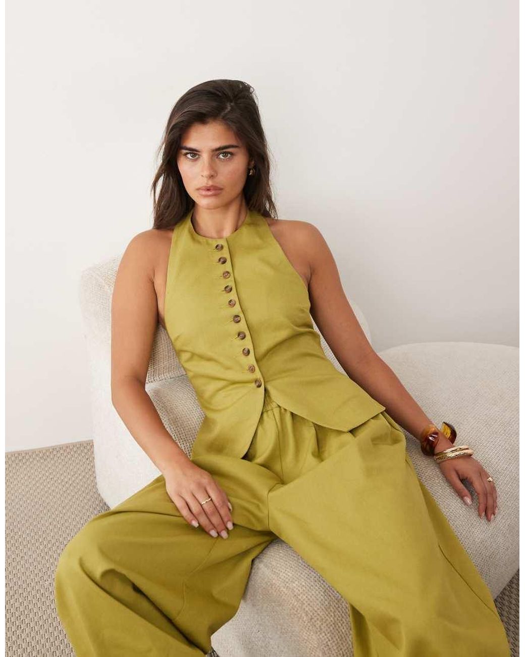 ASOS Yellow Button Front Halterneck Co-ord Waistcoat