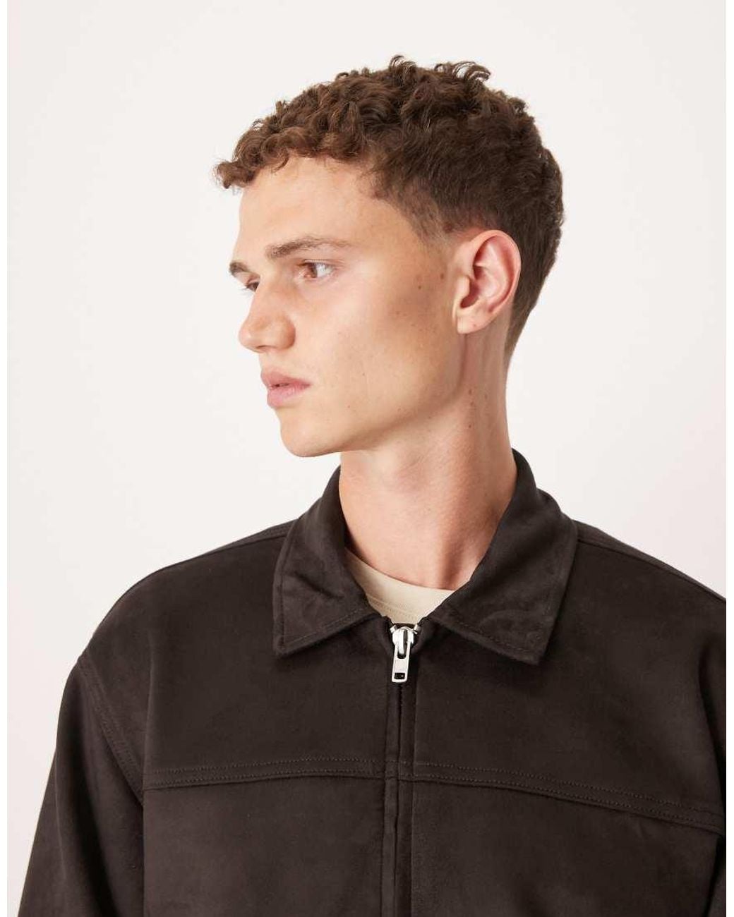 Abercrombie & Fitch Black Lightweight Cropped Zip Vegan Suede Jacket for men