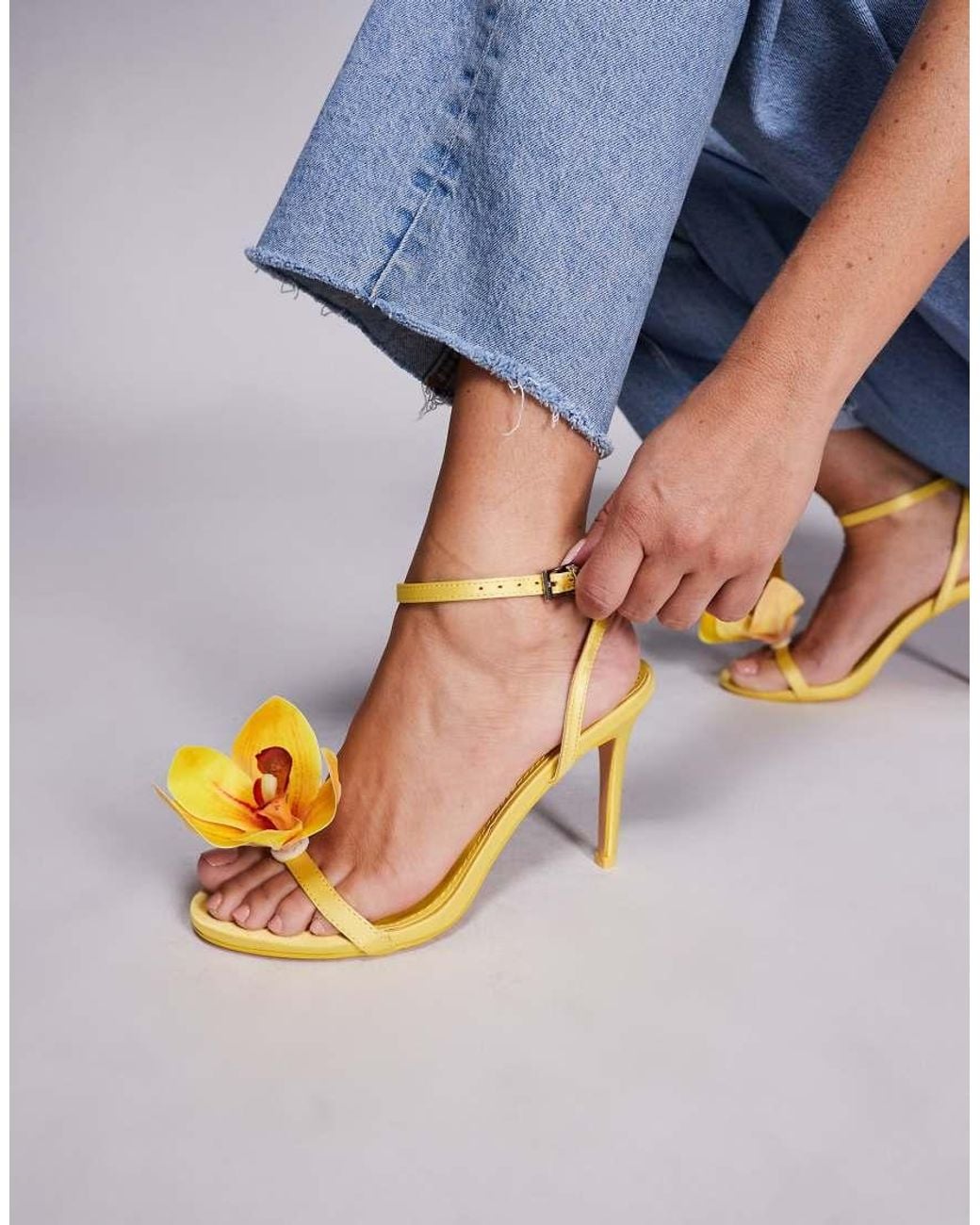 Public Desire Blue Smitten Satin Lily Flower Barely There High Heels