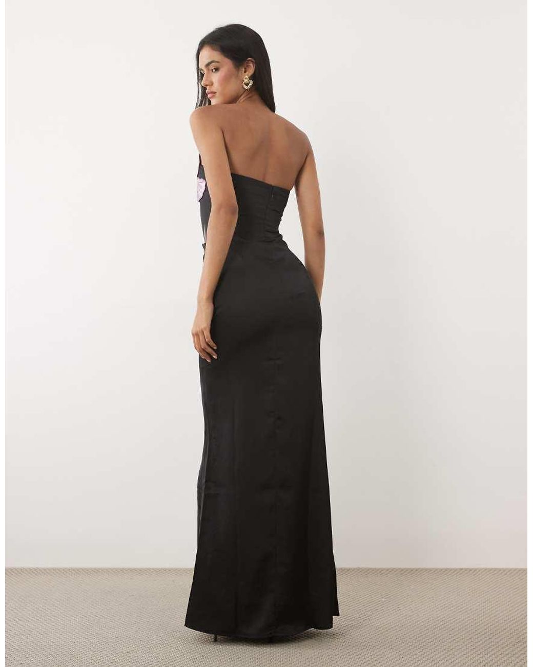 JW PEI White Iris 3D Floral Structured Bandeau Maxi Dress
