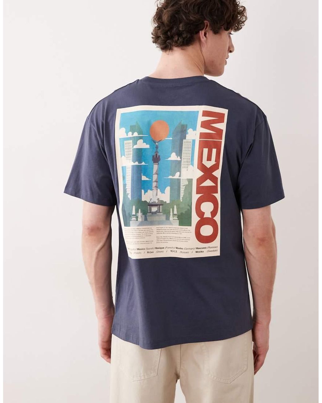 Jack & Jones Blue Mexico Postcard Backprint T-shirt for men