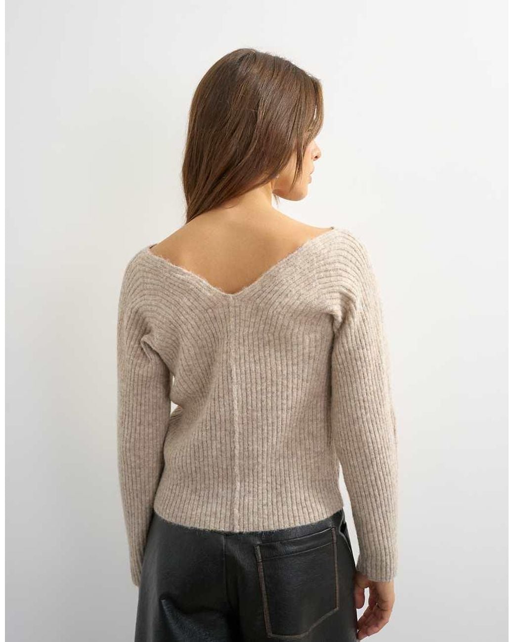 TOPSHOP Brown Knitted Slouchy Rib Jumper