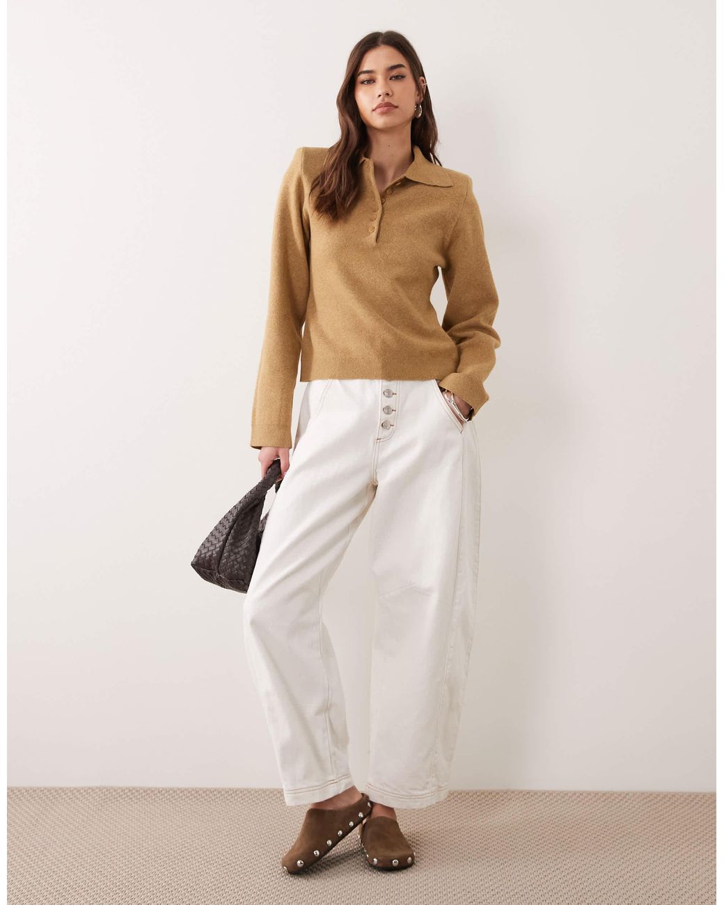 ASOS Blue Structured Shoulder Pad Polo Top