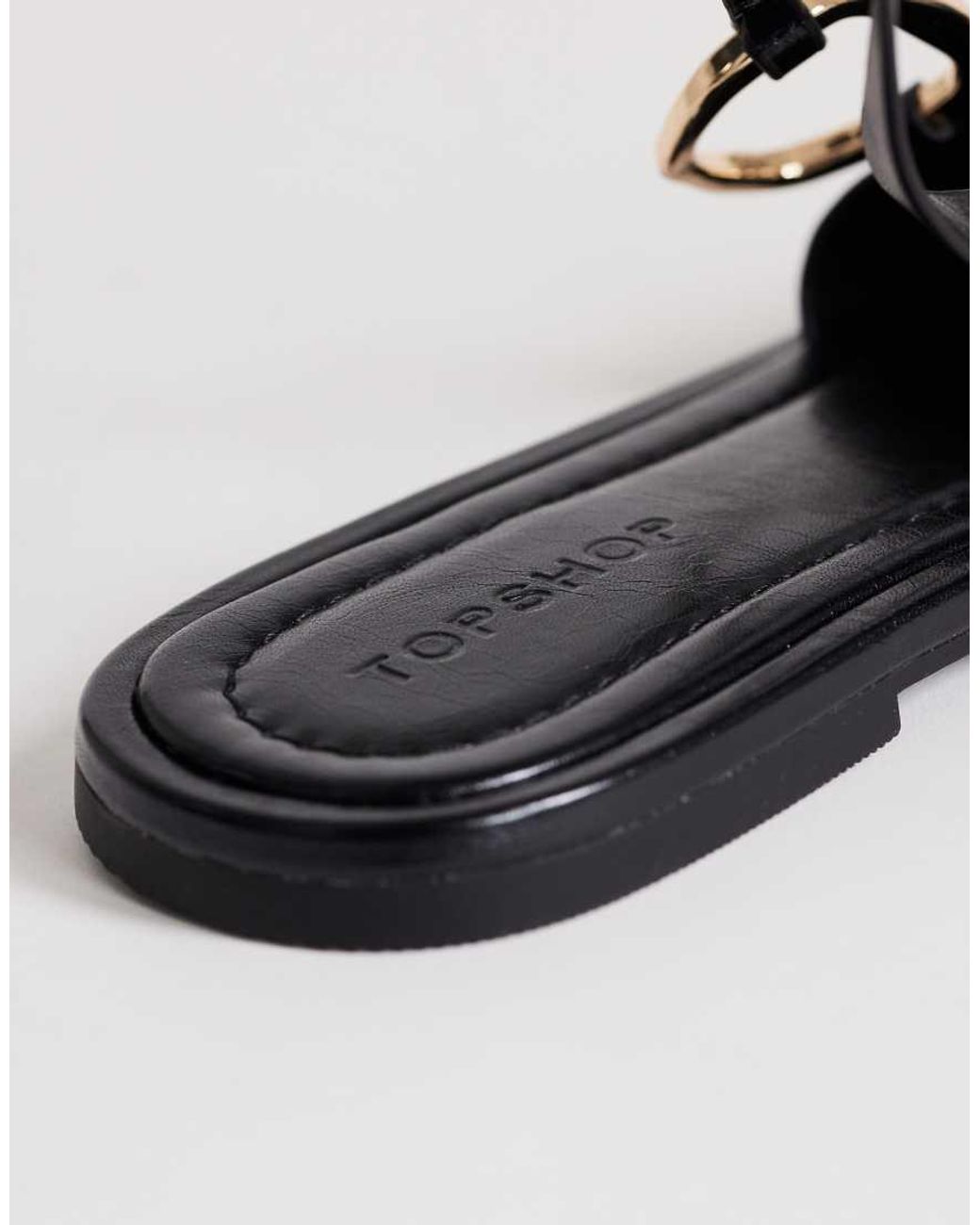 TOPSHOP Black Mandy Round Toe Flat Sandal With Hardware
