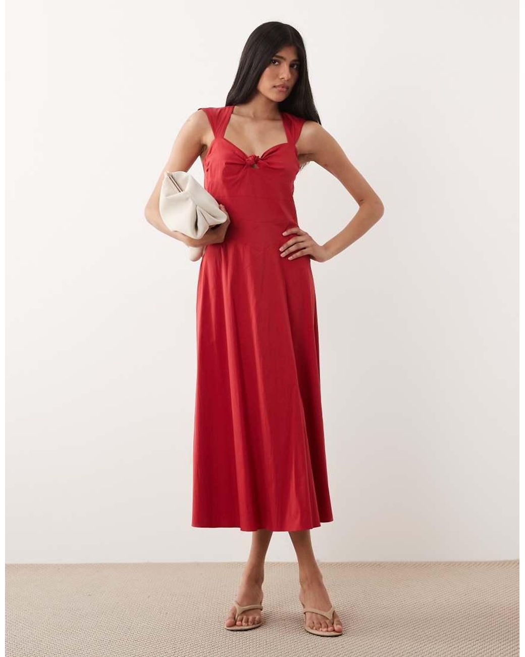 Mango Red Cotton Rich Sweetheart Neck Sleeveless Maxi Dress