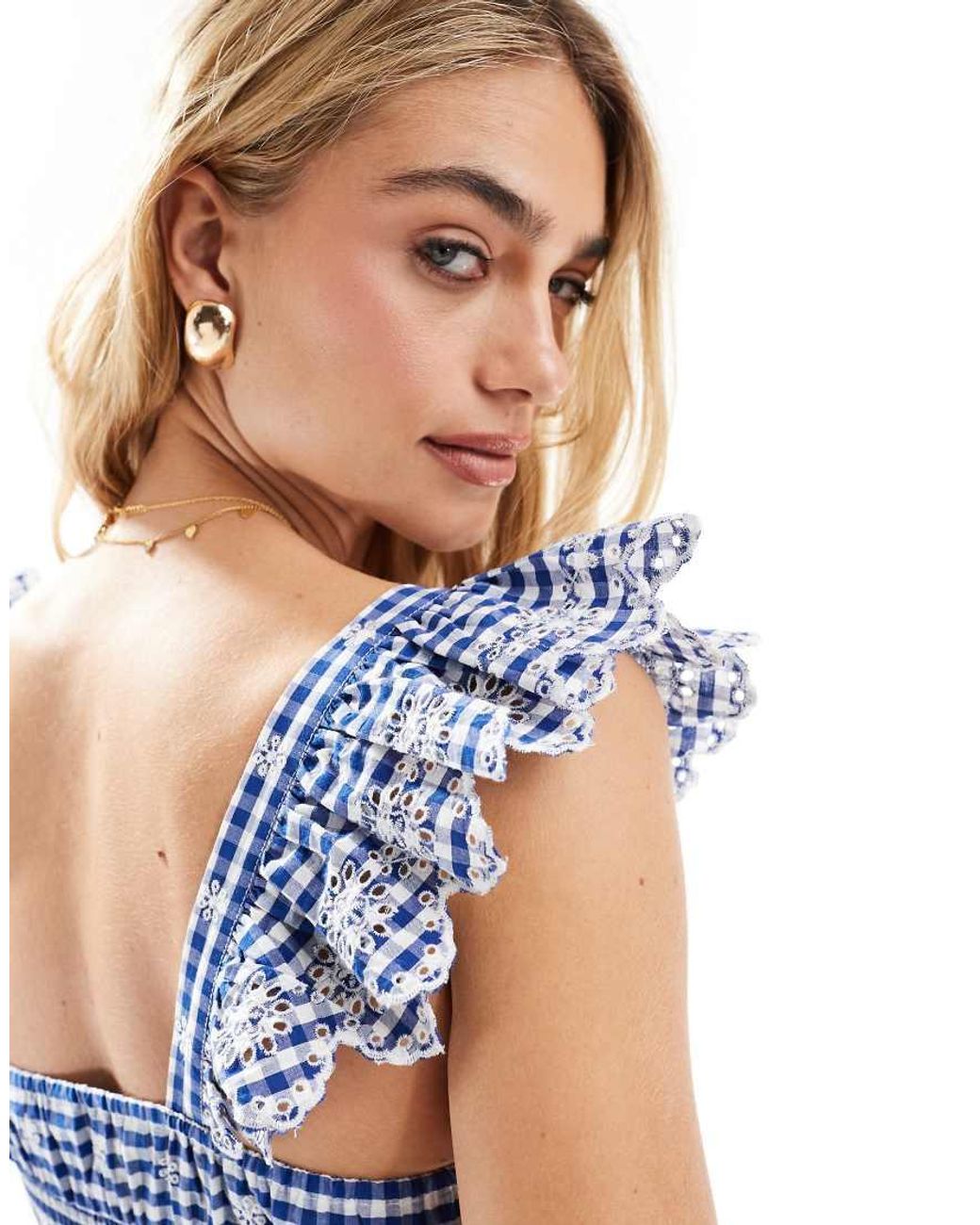 New Look Blue Co-ord Gingham Crop Top