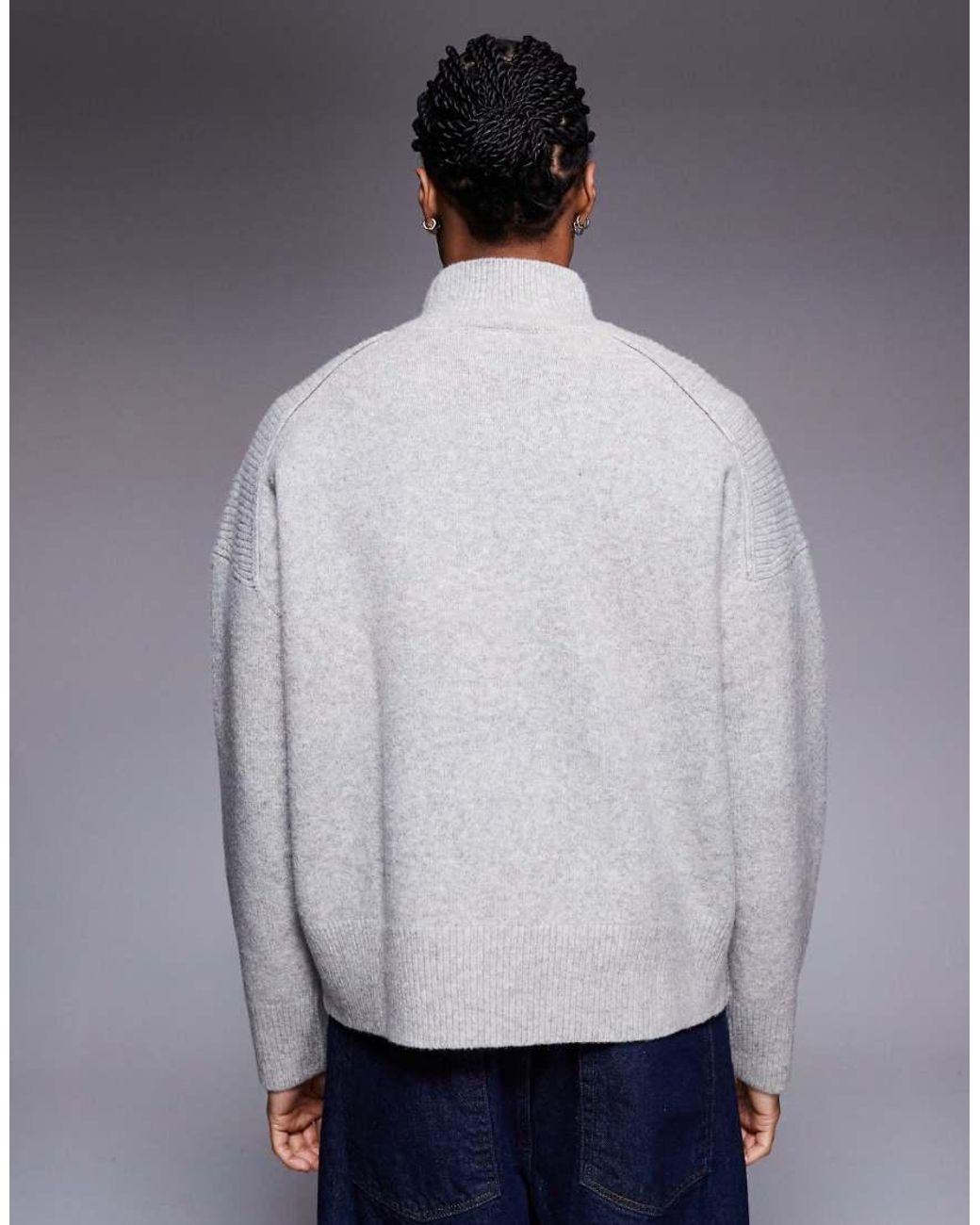 ASOS Gray Super Oversized Knit Wool Blend Funnel Neck Sweater for men