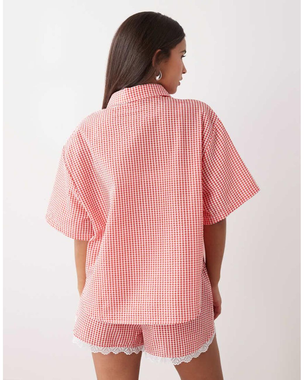 Noisy May Pink Seersucker Boxy Shirt Co-ord