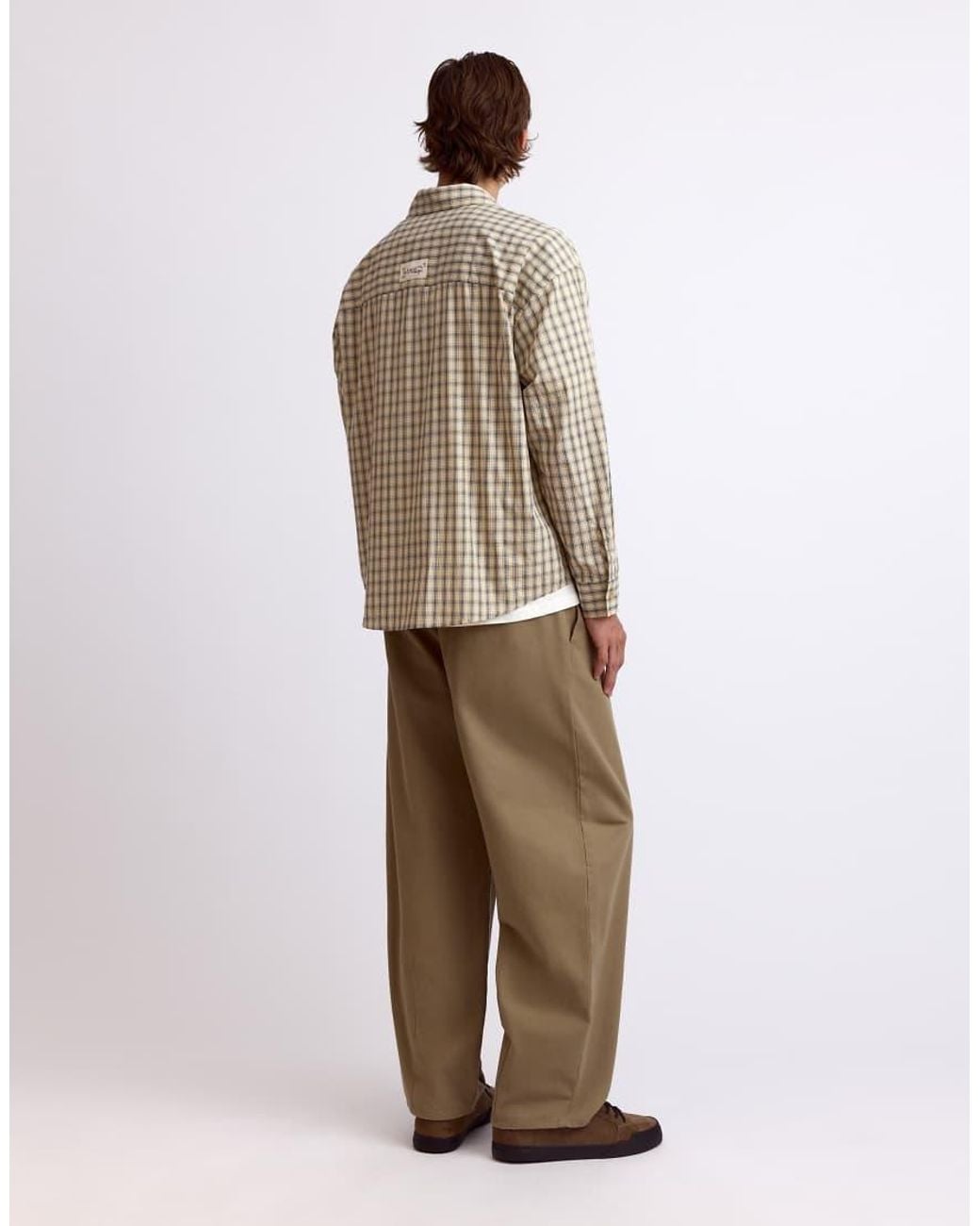 Pull&Bear Natural Long Sleeve Check Shirt for men