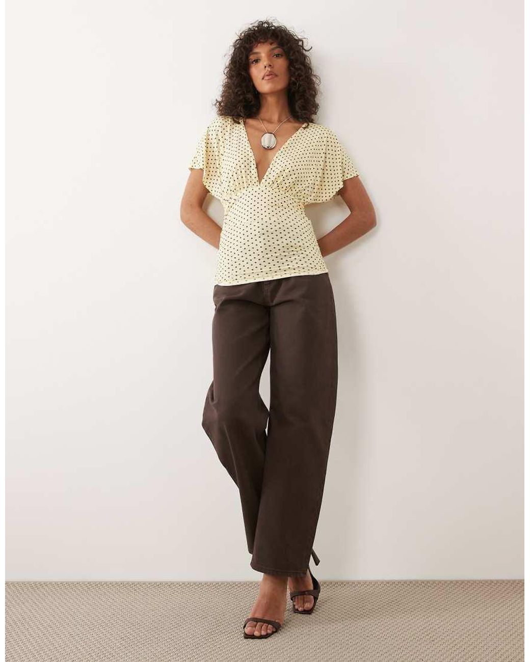 Miss Selfridge Brown V-Neck Top