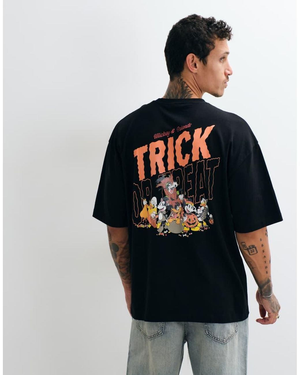 ASOS Black Disney Halloween Oversized T-shirt With Mickey And Friends for men