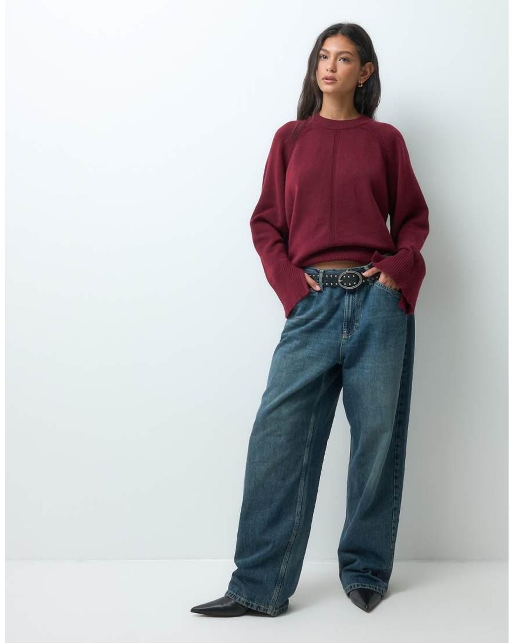 ASOS Red Knitted Jumper With Raglan Detail
