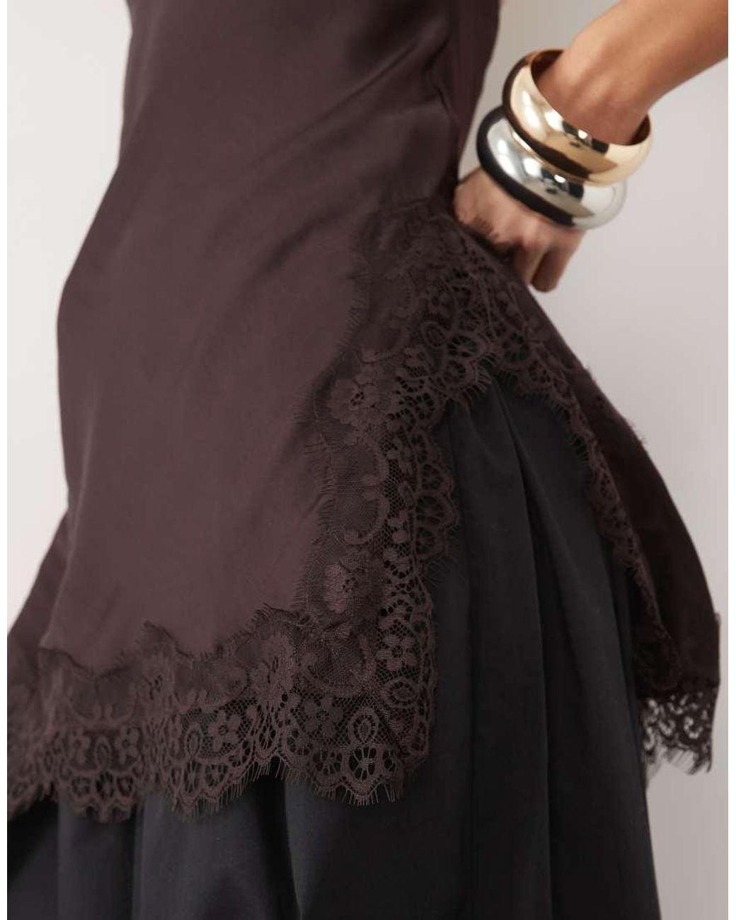 New Look White Satin Cowl Neck Halterneck Top With Lace Trim