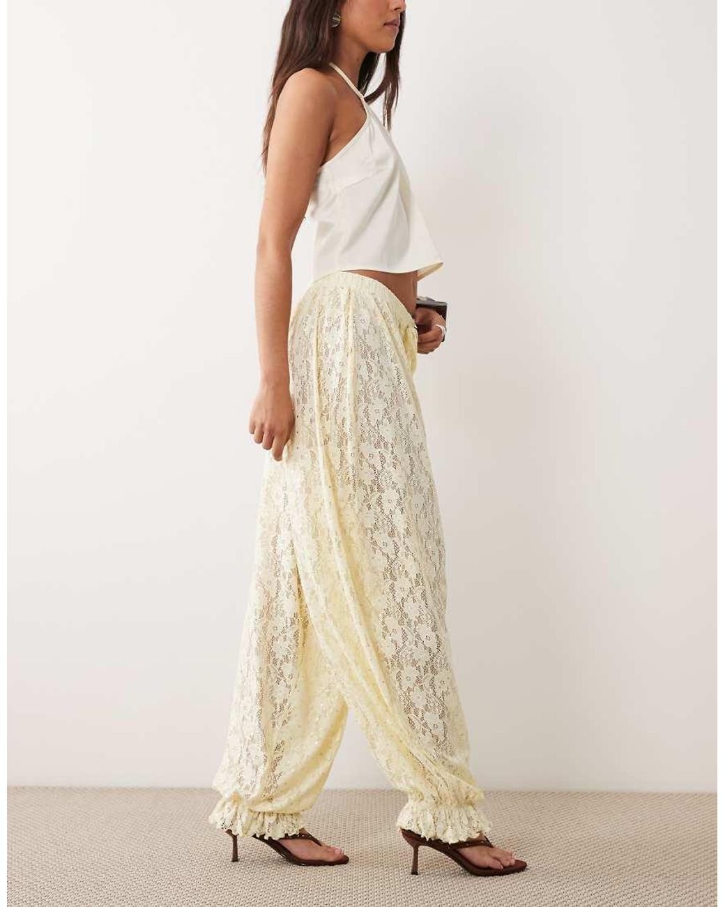 ASOS Natural Foil Sheer Lace Balloon Trouser