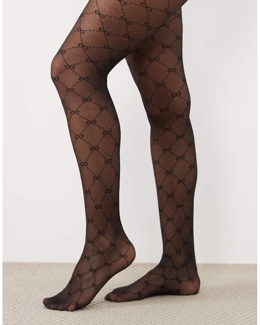 New Look Black Monogram Print Tights