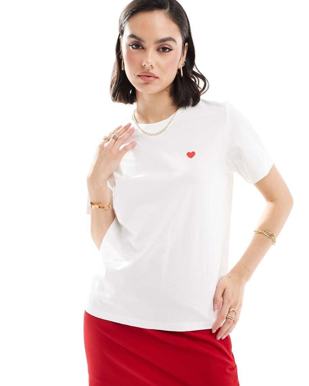 Jdy White Heart Print T-Shirt