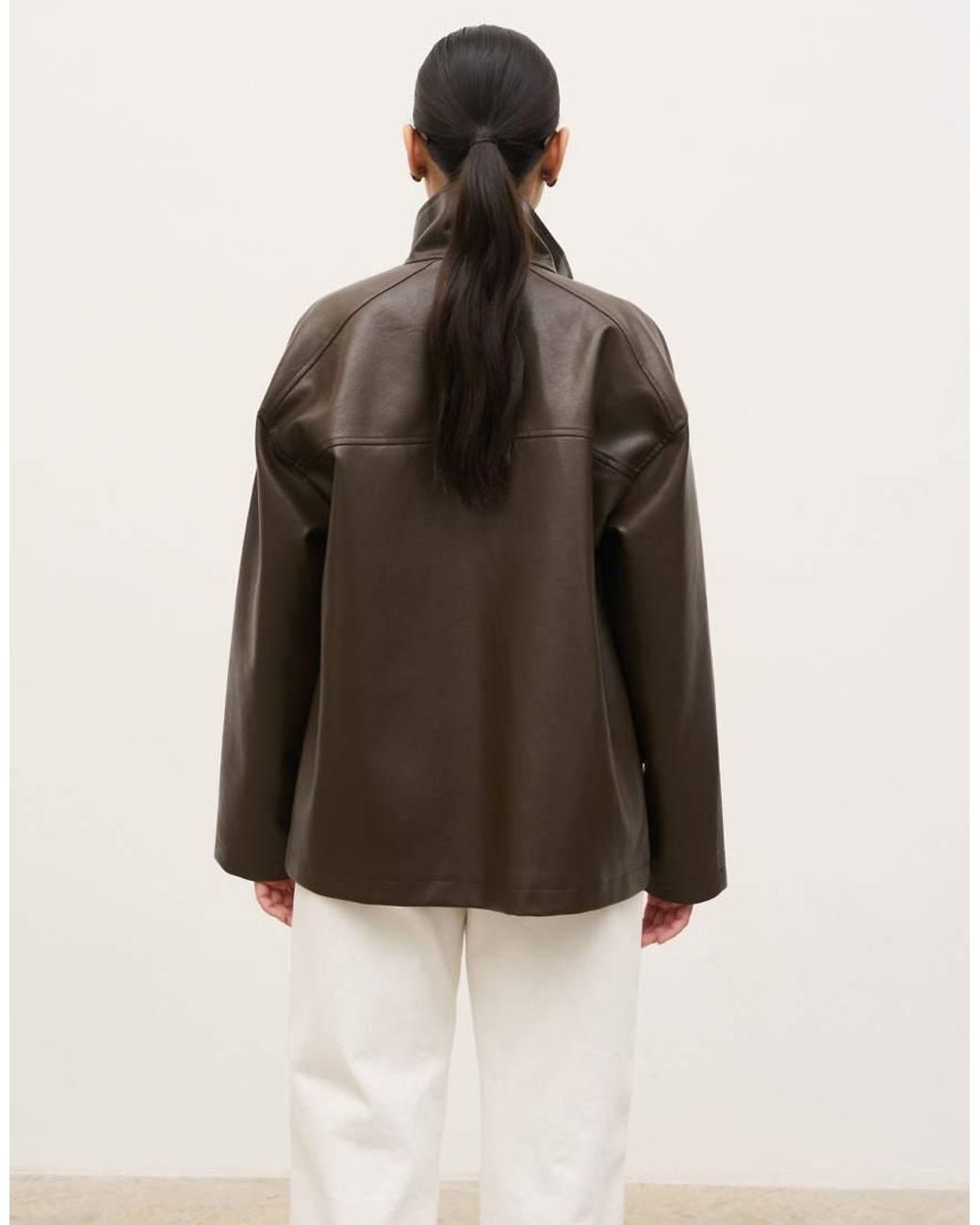 Pretty Lavish Brown Faux Leather Funnel Neck Bomber Jacket
