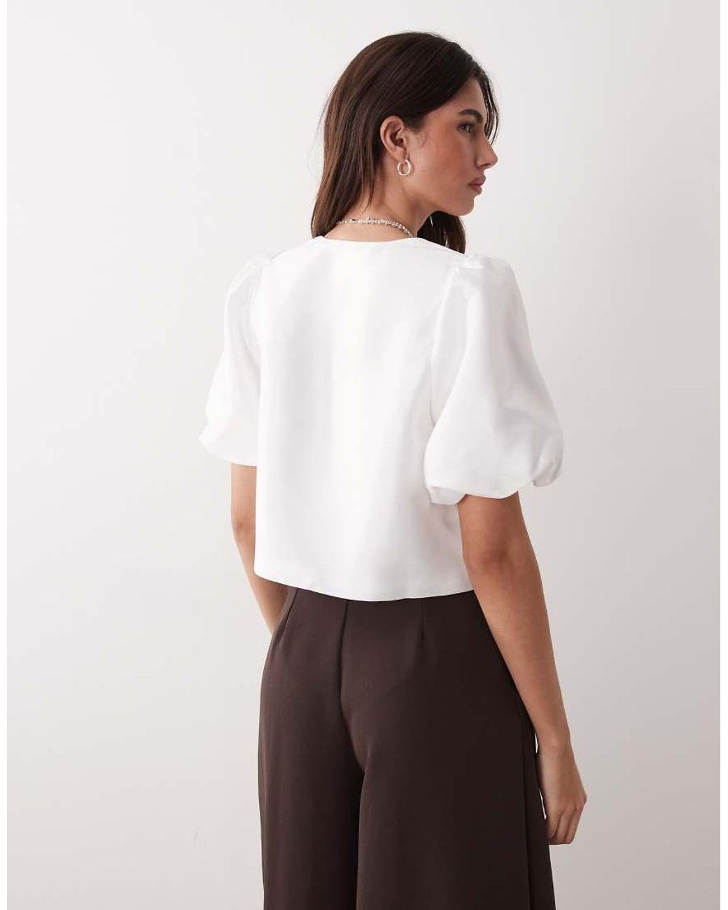 Y.A.S White Volume Sleeve Clasp Front Woven Top