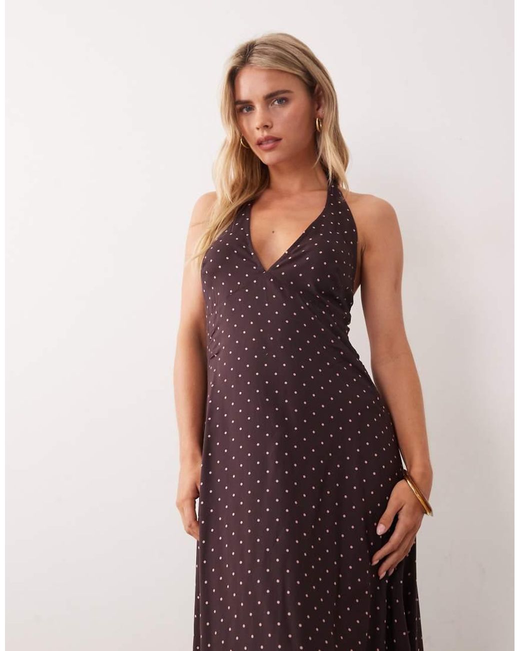 Miss Selfridge Brown Spun Halter Maxi Dress