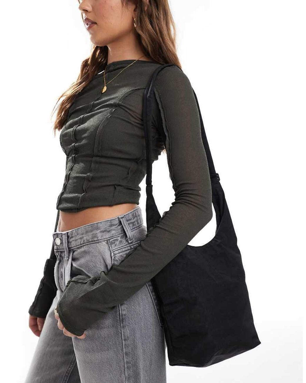 Black nylon shoulder bag hotsell