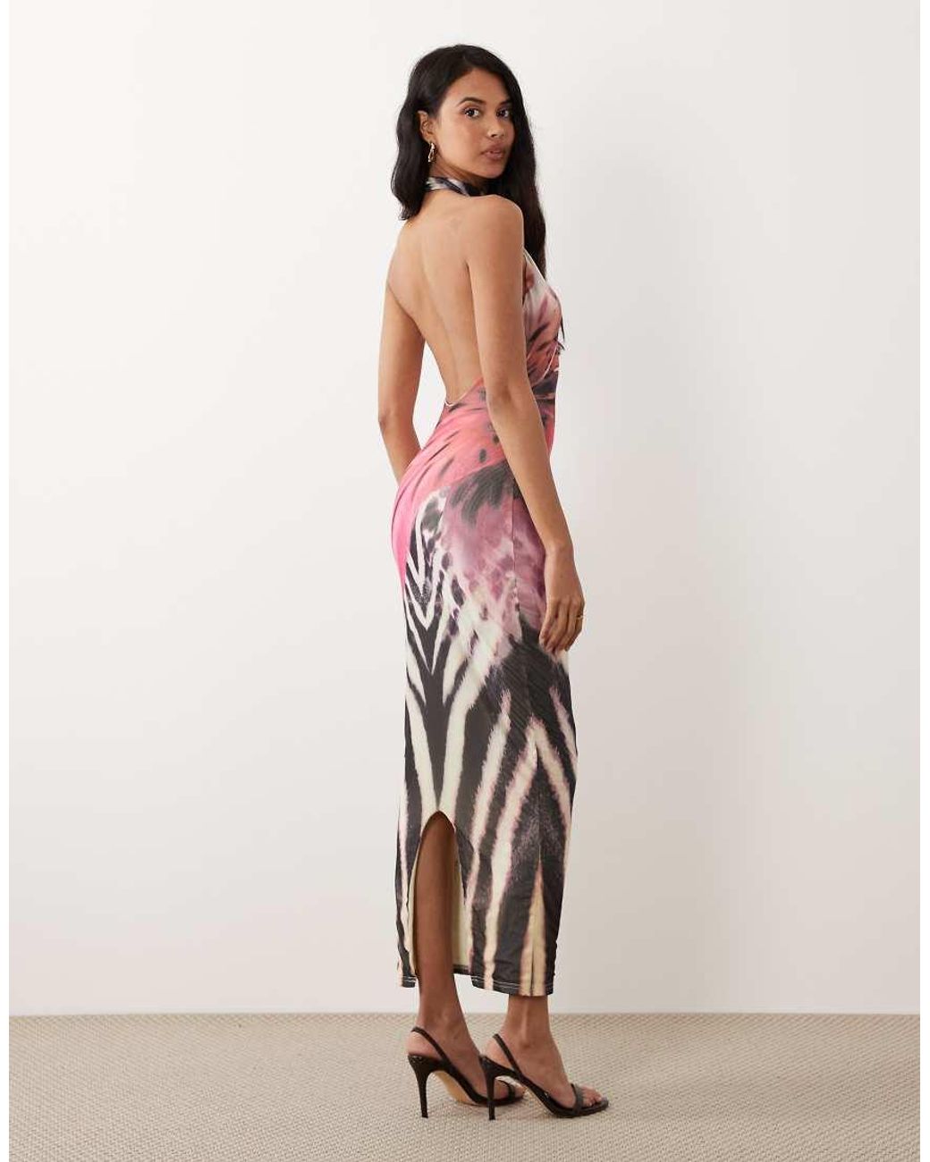 Murci Multicolor Premium Mesh Halterneck High Neck Low Back Maxi Dress