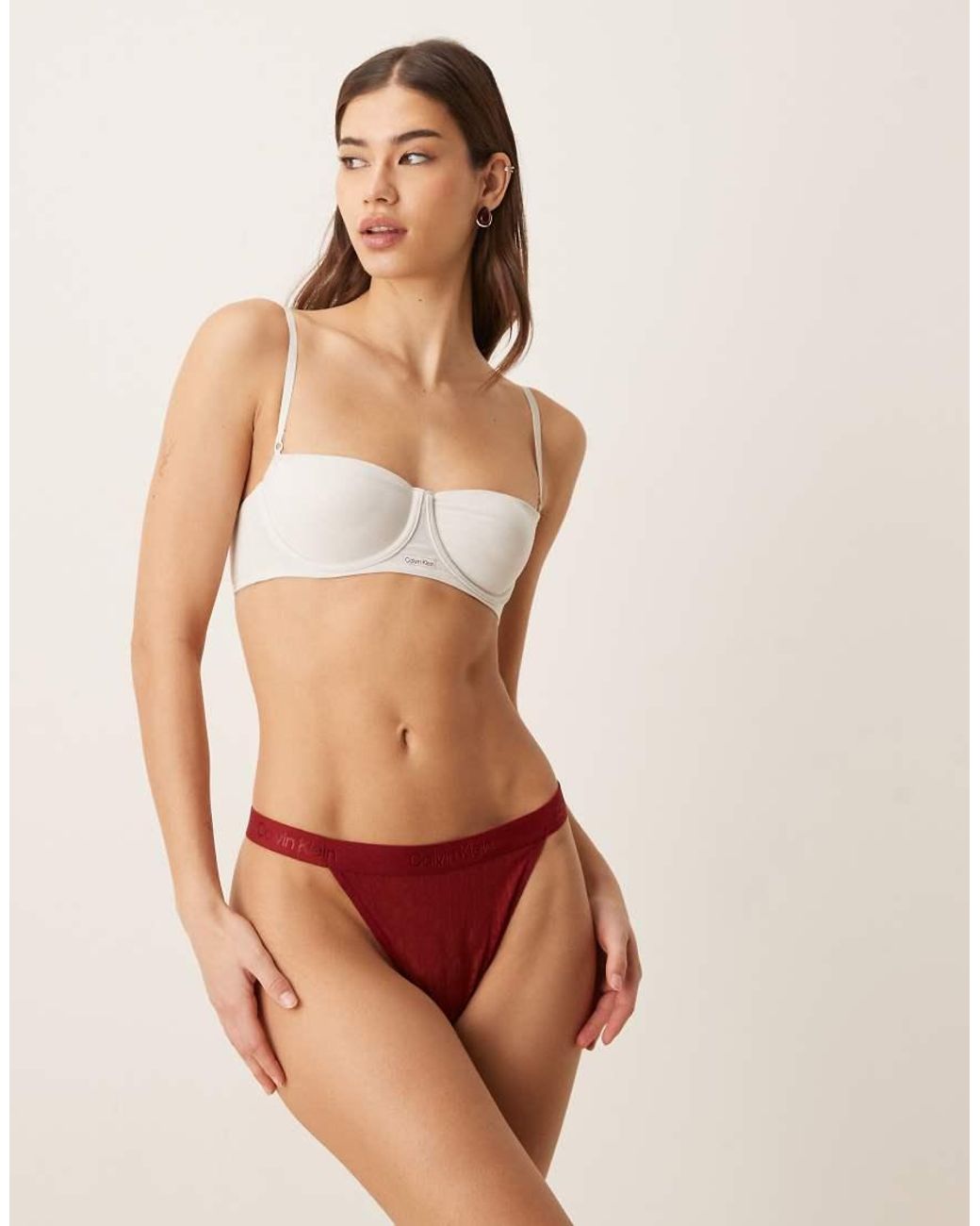 Calvin Klein Red Microfibre Lace Thong