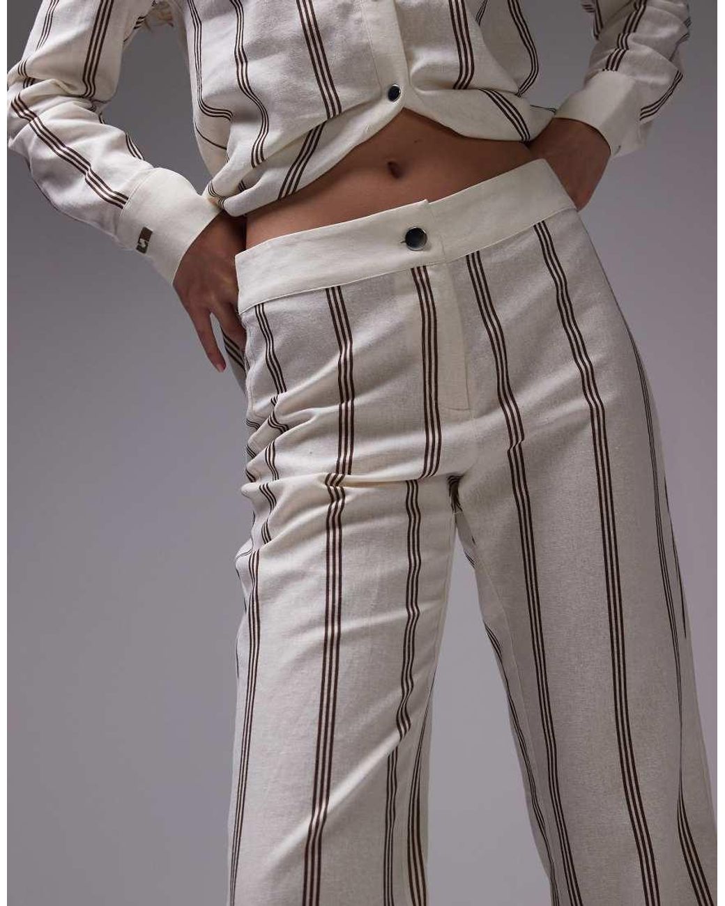 laagam Gray Striped Linen Pants